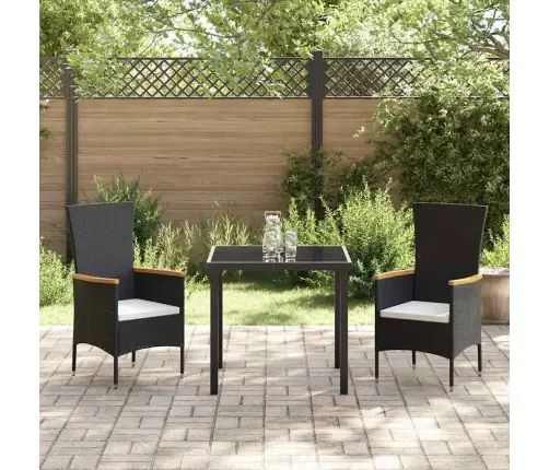 Dārza Ēdamgalds Ar Spilvenu 3 Pcs Melna Poliūtu Rotangpalma Vidaxl