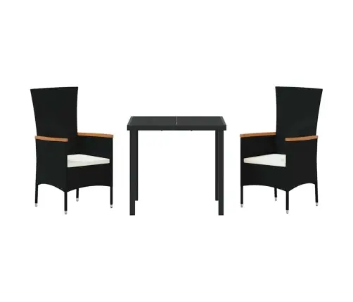 Dārza Ēdamgalds Ar Spilvenu 3 Pcs Melna Poliūtu Rotangpalma Vidaxl