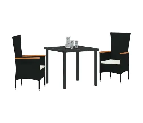 Dārza Ēdamgalds Ar Spilvenu 3 Pcs Melna Poliūtu Rotangpalma Vidaxl