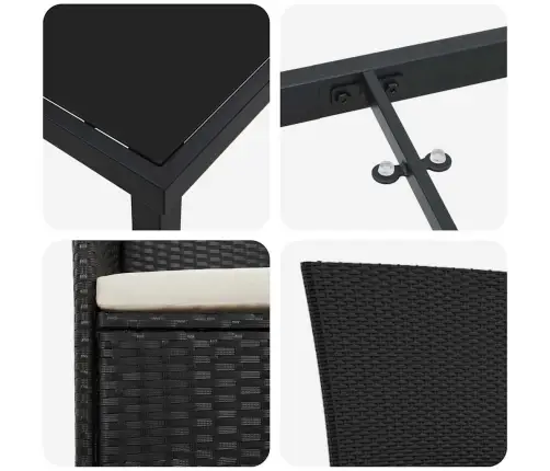 Aia Söögilaudade Komplekt 7 Pcs Must Pulbervärvitud Teras