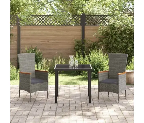 Dārza Ēdamgalds Ar Spilvenu 3 Pcs Pelēka Poliūtu Rotangpalma Vidaxl