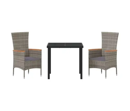 Dārza Ēdamgalds Ar Spilvenu 3 Pcs Pelēka Poliūtu Rotangpalma Vidaxl