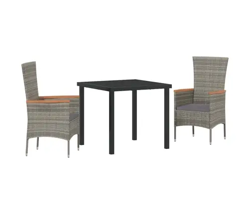 Dārza Ēdamgalds Ar Spilvenu 3 Pcs Pelēka Poliūtu Rotangpalma Vidaxl