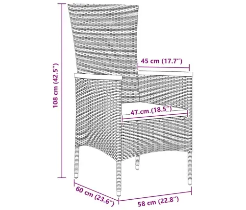Dārza Ēdamgalds Ar Spilvenu 3 Pcs Pelēka Poliūtu Rotangpalma Vidaxl