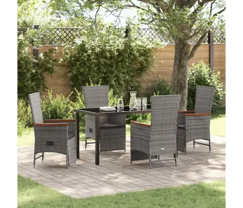 Dārza Ēdamgalds Ar Spilvenu 5 Pcs Pelēka Poliūtu Rotangpalma Vidaxl