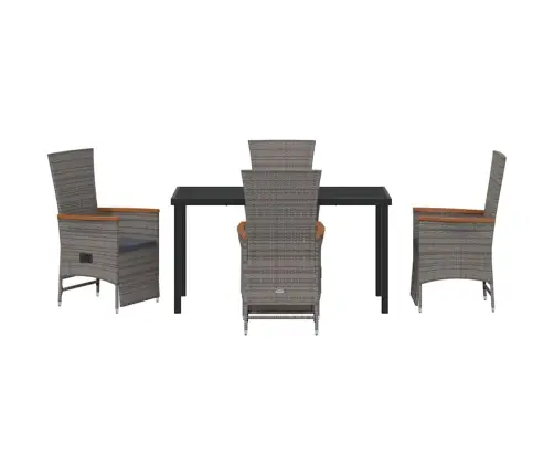 Dārza Ēdamgalds Ar Spilvenu 5 Pcs Pelēka Poliūtu Rotangpalma Vidaxl