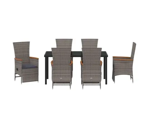 Dārza Ēdamgalds Ar Spilvenu 7 Pcs Pelēka Poliūtu Rotangpalma Vidaxl