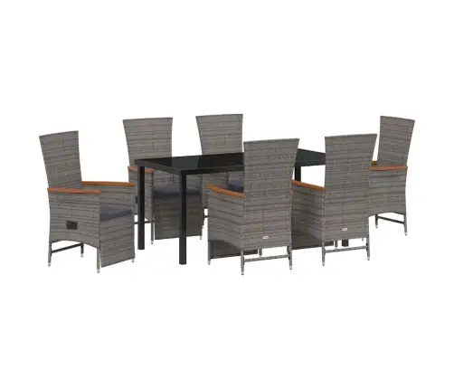 Dārza Ēdamgalds Ar Spilvenu 7 Pcs Pelēka Poliūtu Rotangpalma Vidaxl