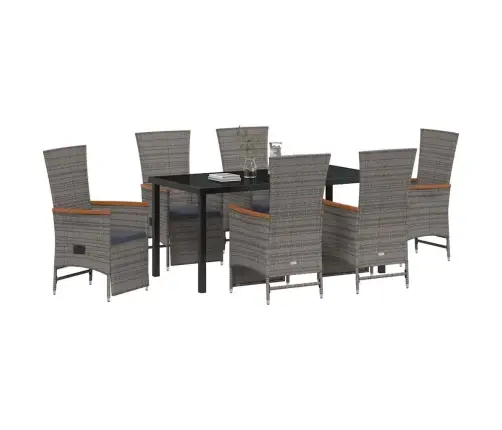 Dārza Ēdamgalds Ar Spilvenu 7 Pcs Pelēka Poliūtu Rotangpalma Vidaxl