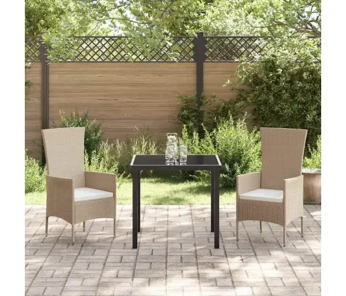 Dārza Ēdamgalds Ar Spilvenu 3 Pcs Bēša Poliratāns Vidaxl