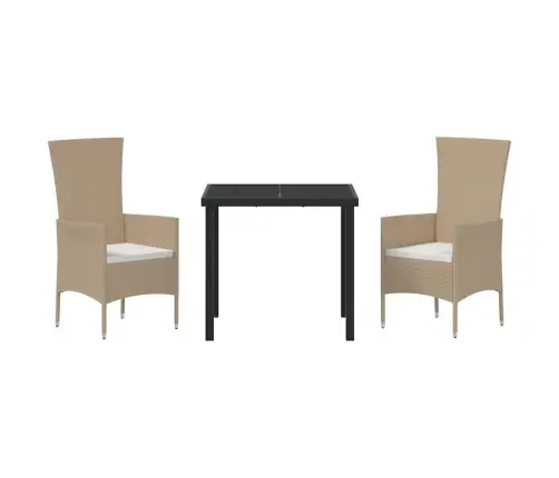 Dārza Ēdamgalds Ar Spilvenu 3 Pcs Bēša Poliratāns Vidaxl