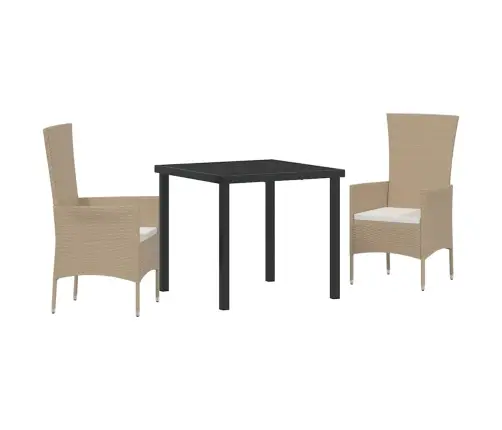 Dārza Ēdamgalds Ar Spilvenu 3 Pcs Bēša Poliratāns Vidaxl