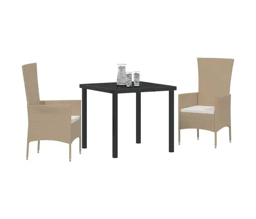 Dārza Ēdamgalds Ar Spilvenu 3 Pcs Bēša Poliratāns Vidaxl