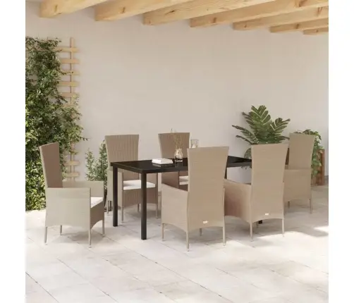 Dārza Galds Ar Spilvenu 7 Pcs Bēša Melna 160 X 80 X 73 Cm Vidaxl
