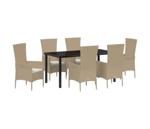 Dārza Galds Ar Spilvenu 7 Pcs Bēša Melna 160 X 80 X 73 Cm Vidaxl