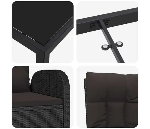 Atzveltnes Dārza Krēsli Ar Spilvenu 3 Pcs Melna 80 X 80 X 73 Cm Vidaxl