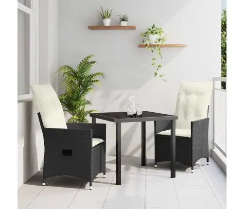 Sodo Valgomojo Komplektas Su Pagalve 3 Pcs Juoda Poli Ratanas