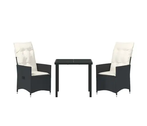 Sodo Valgomojo Komplektas Su Pagalve 3 Pcs Juoda Poli Ratanas