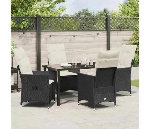 5 Daļu Dārza Maltīšu Komplekts Ar Spilveniem, Melns Poliratan. Vidaxl