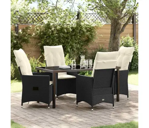5 Gab. Dārza Ēdamgalda Komplekts Ar Spilveniem, Melns Polio Rotangs Vidaxl