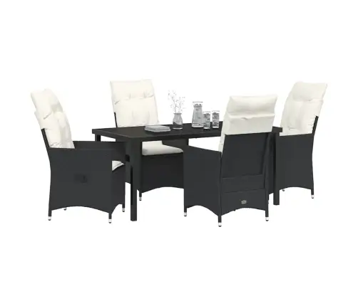 5 Gab. Dārza Ēdamgalda Komplekts Ar Spilveniem, Melns Polio Rotangs Vidaxl