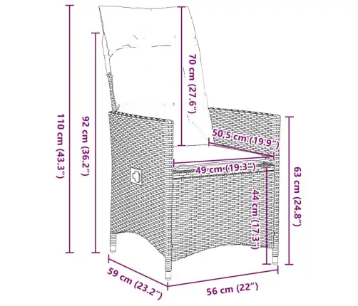 Aia Söögilaudade Komplekt Padjaga 7 Pcs Must Polürotang