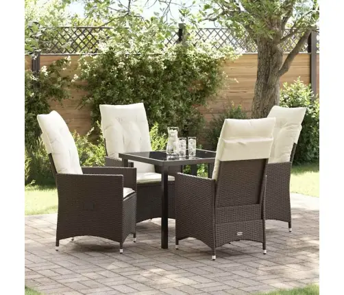 5 Daļīga Dārza Ēdamgalds Ar Spilveniem, Brūns Polirats Vidaxl