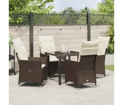 5 Daļīga Dārza Ēdamgalds Ar Spilveniem, Brūns Polirats Vidaxl