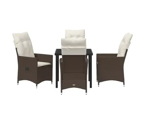 5 Daļīga Dārza Ēdamgalds Ar Spilveniem, Brūns Polirats Vidaxl