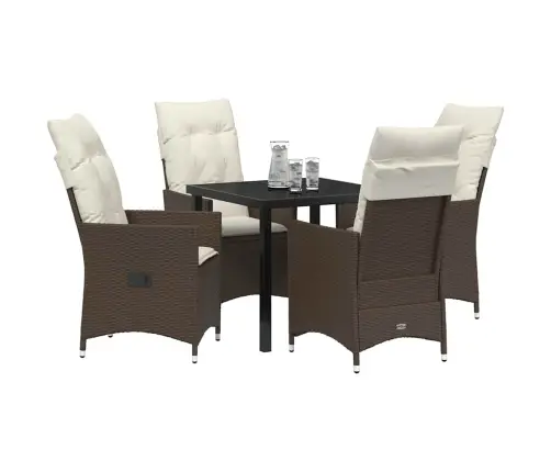 5 Daļīga Dārza Ēdamgalds Ar Spilveniem, Brūns Polirats Vidaxl