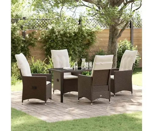 5 Daļu Dārza Ēdamgaldiņu Komplekts Ar Spilveniem, Brūns Polirattan Vidaxl