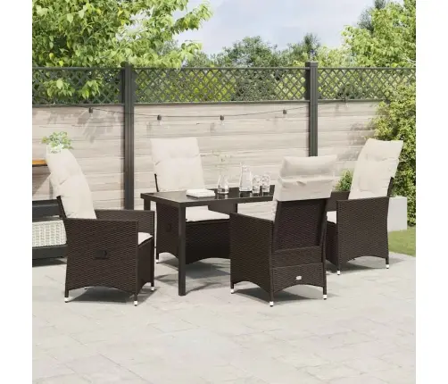 5 Daļu Dārza Ēdamgaldiņu Komplekts Ar Spilveniem, Brūns Polirattan Vidaxl