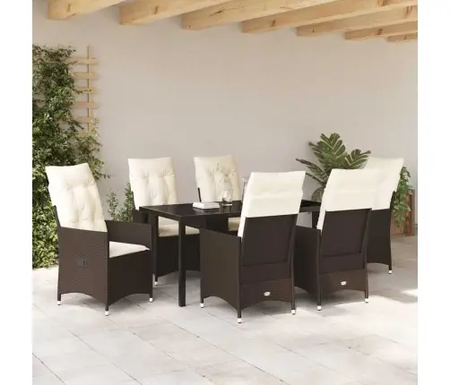 7 Daļu Dārza Ēdamgalds Ar Spilveniem, Brūns Poliratans Vidaxl