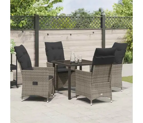 5 Daļu Dārza Ēdamgalds Ar Spilveniem Pelēks Poliakmens Vidaxl