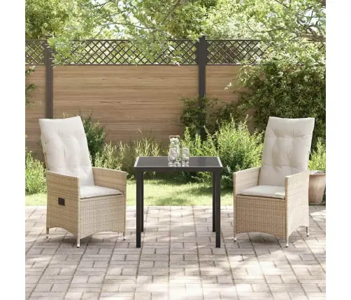 3 Daļu Dārza Galds Ar Spilveniem Bēšā Polirattanā Vidaxl