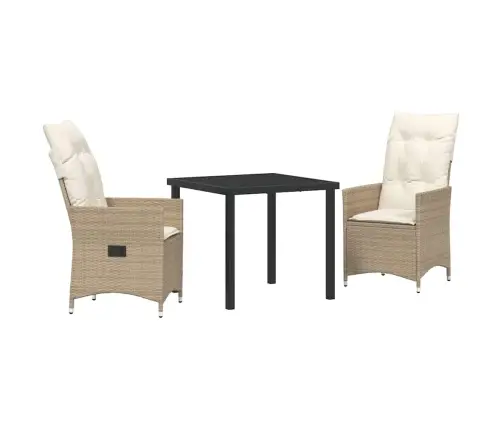 3 Daļu Dārza Galds Ar Spilveniem Bēšā Polirattanā Vidaxl