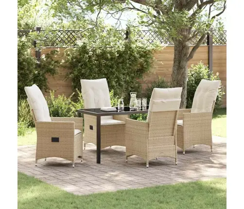 5 Daļu Dārza Ēdamgalds Ar Spilveniem Bēšā Poliratanā Vidaxl