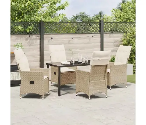 5 Daļu Dārza Ēdamgalds Ar Spilveniem Bēšā Poliratanā Vidaxl