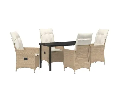 5 Daļu Dārza Ēdamgalds Ar Spilveniem Bēšā Poliratanā Vidaxl