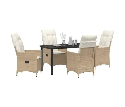 5 Daļu Dārza Ēdamgalds Ar Spilveniem Bēšā Poliratanā Vidaxl