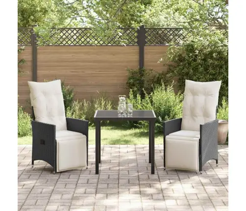 3 Daļu Dārza Pusdienu Komplekts Ar Melniem Spilveniem No Poli Rattan Vidaxl