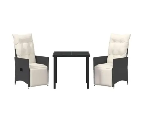 3 Daļu Dārza Pusdienu Komplekts Ar Melniem Spilveniem No Poli Rattan Vidaxl