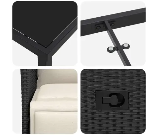 Sodo Valgomojo Komplektas Su Pagalve 5 Pcs Juoda Poliratanas