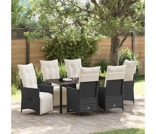 7 Daļu Dārza Ēdamgalda Komplekts Ar Spilveniem Melnā Polirattanā Vidaxl