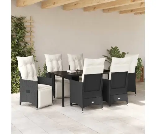 7 Daļu Dārza Ēdamgalda Komplekts Ar Spilveniem Melnā Polirattanā Vidaxl