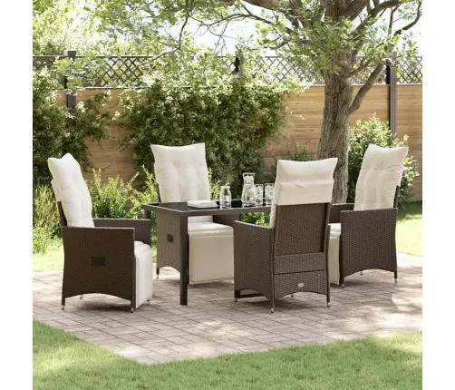 5 Daļu Dārza Ēdamgalds Ar Spilveniem Brūnā Polirattanā Vidaxl