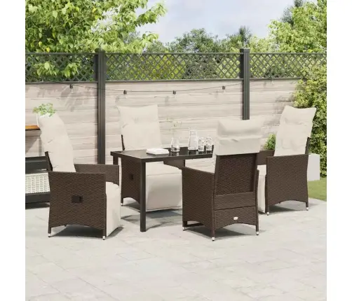 5 Daļu Dārza Ēdamgalds Ar Spilveniem Brūnā Polirattanā Vidaxl