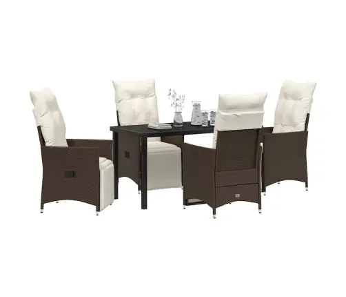 5 Daļu Dārza Ēdamgalds Ar Spilveniem Brūnā Polirattanā Vidaxl