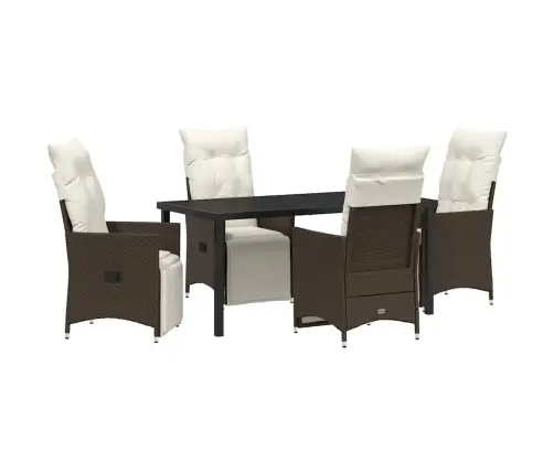 5 Gabalu Dārza Ēdamgalds Ar Spilveniem, Brūns Polirattans Vidaxl