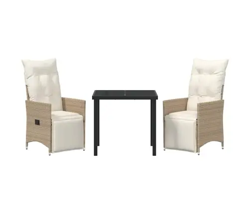 3 Gab. Dārza Ēdamgaldu Komplekts Ar Bēša Krāsas Poliestera Spilveniem Un Rattan Vidaxl